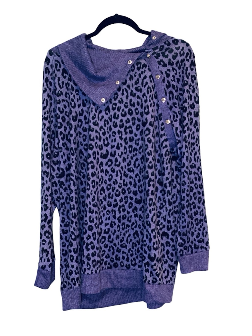 🍄 Lily Morgan Purple Leopard Print Button-Trim Sweater, Size 1X